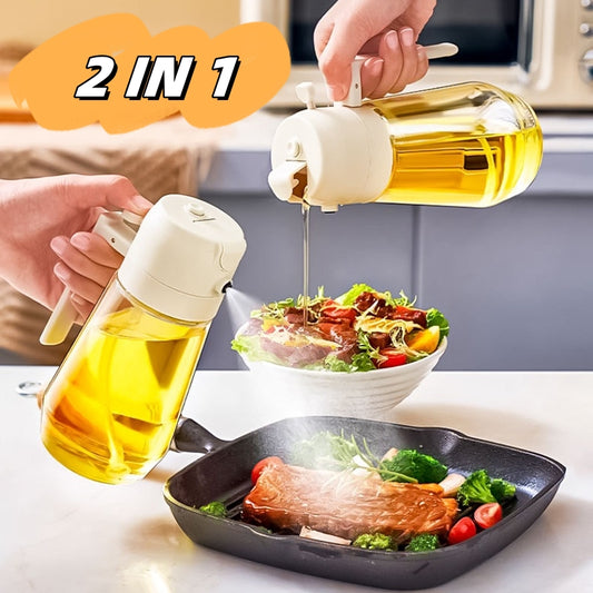 2-in-1 Olive Oil Sprayer & Dispenser Bottle (470ML) – Glass Oil Spray for Cooking, BBQ & Air Fryer