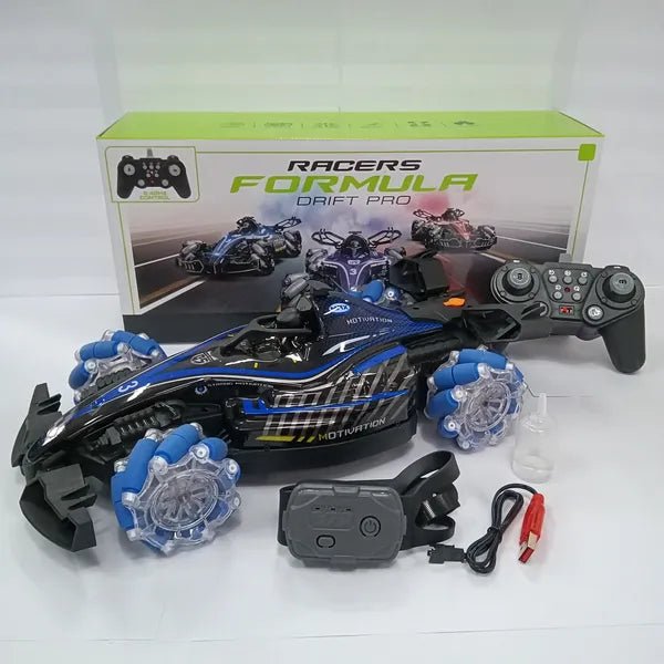 F1 Style Remote Control Toy Car – Music, Lights & Spray Tail Effect. - Homtoy