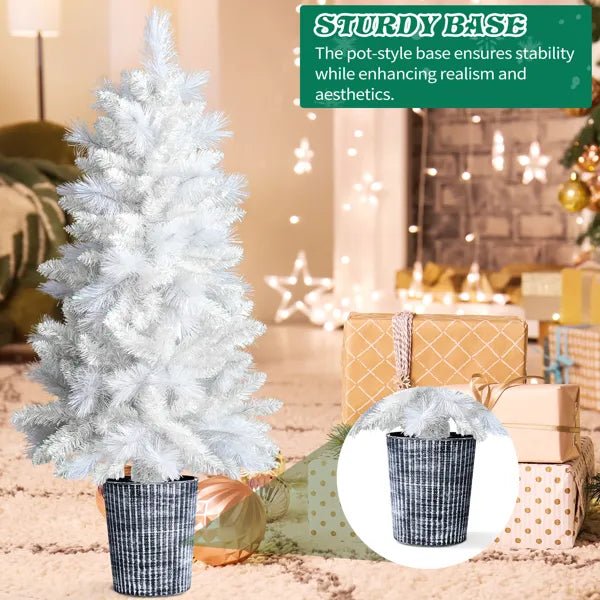 4FT Potted White Christmas Tree – Artificial Pine with 200 Branch Tips - Homtoy