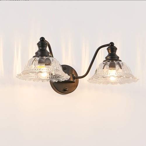 20 - Inch Vintage 2 - Light Bathroom Wall Sconce – Black Metal & Glass Vanity Light - Homtoy