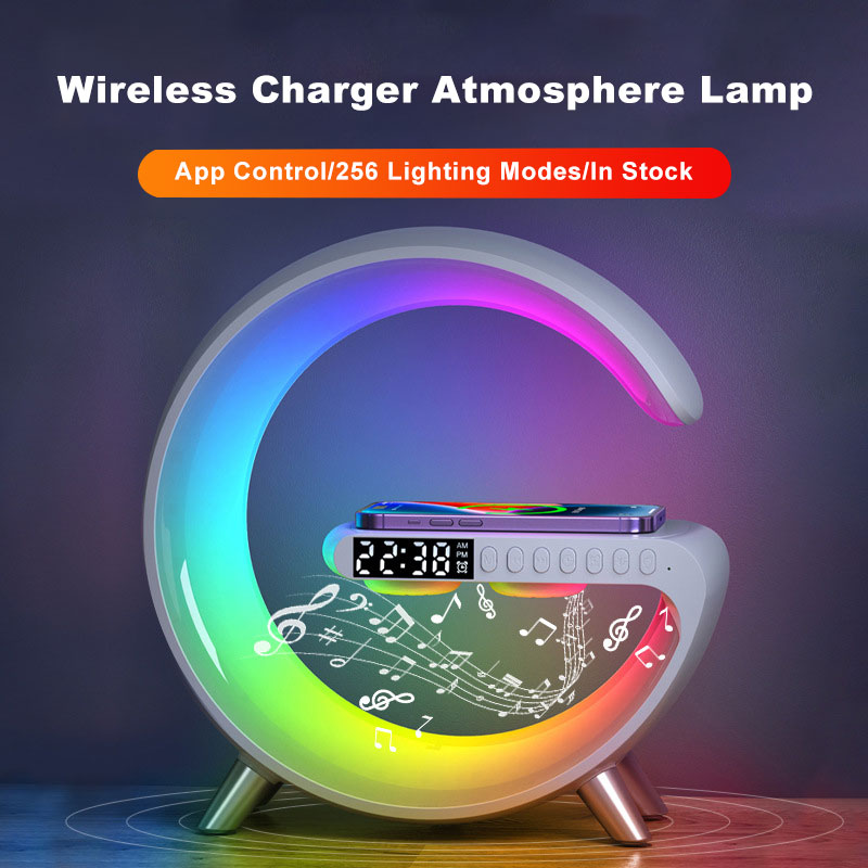 Smart G-Shaped LED Lamp – Bluetooth Speaker & Wireless Charger with App Control